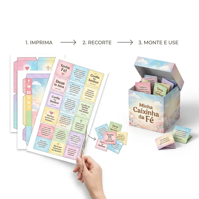 Imprima, recorte e monte sua Caixinha da Fé